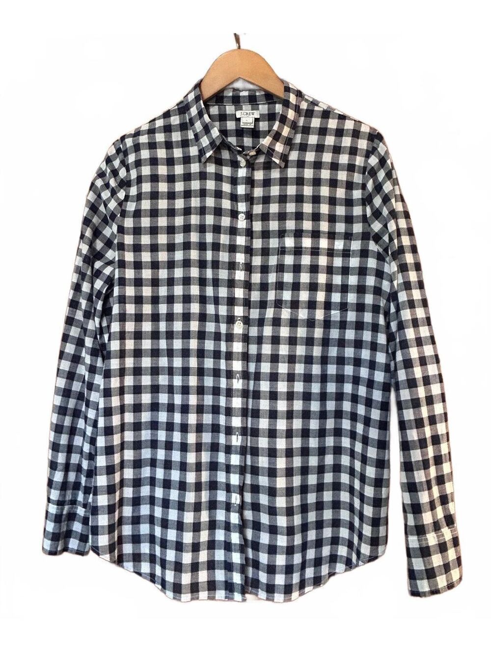 J.Crew Navy and White Checkered Button-Up Shirt Large